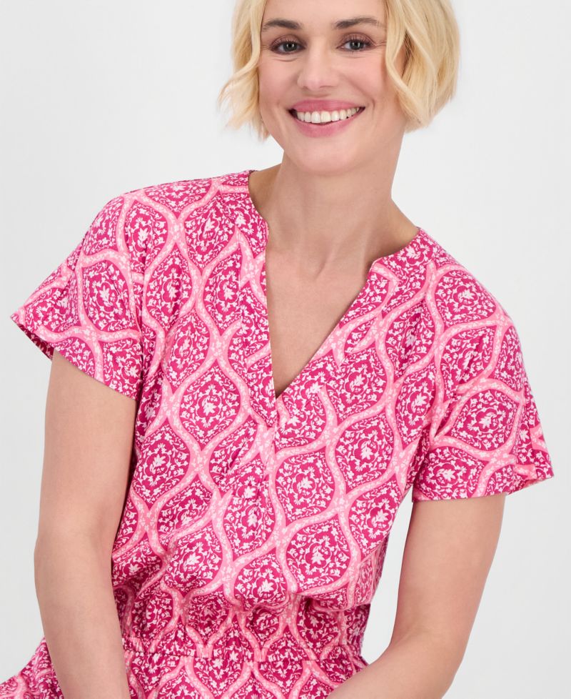 Petite Printed V-Neck Midi Dress
