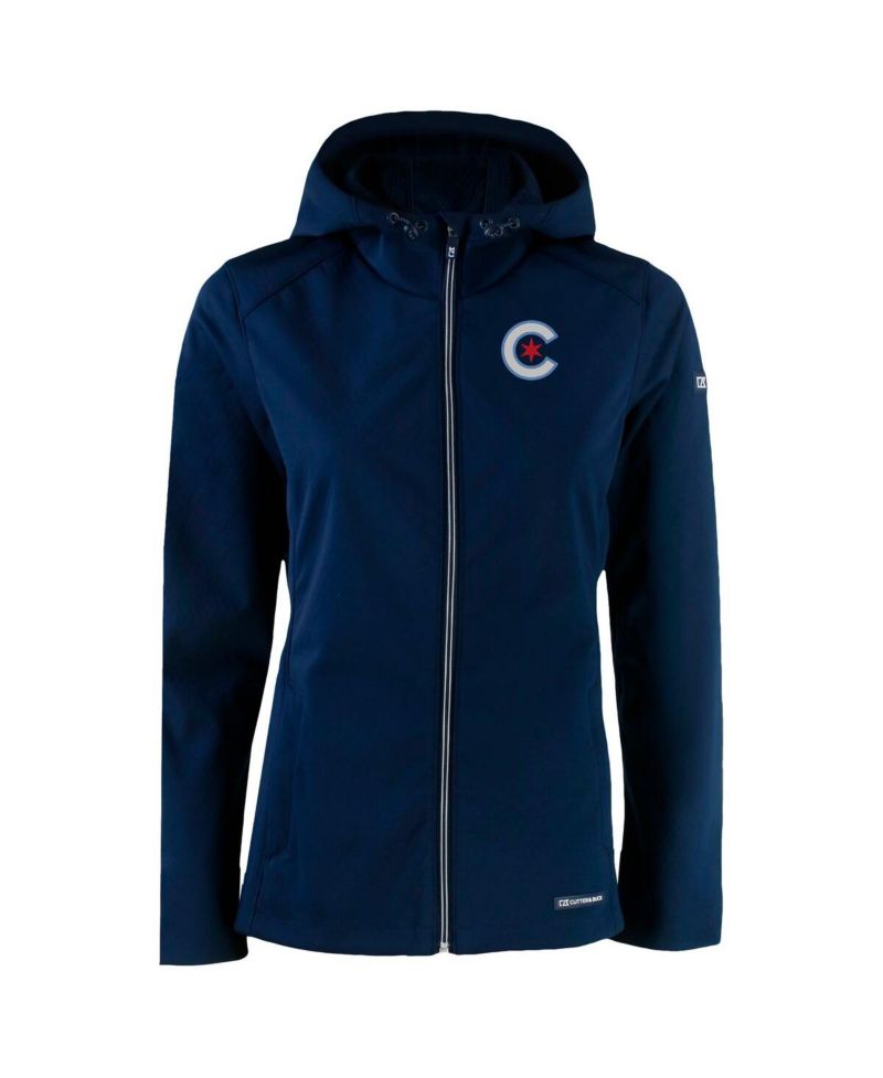 Women's Navy Chicago Cubs City Connect Evoke Eco Softshell Full-Zip Hoodie Jacket