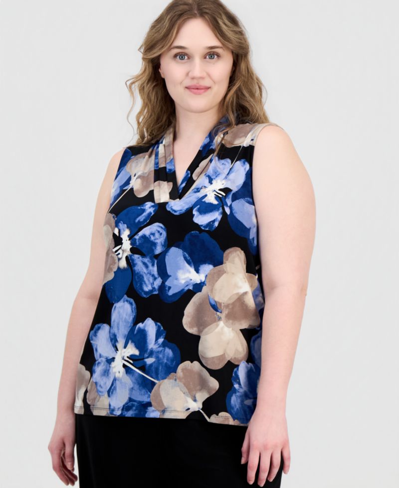Plus Size Printed V-Neck Sleeveless Top