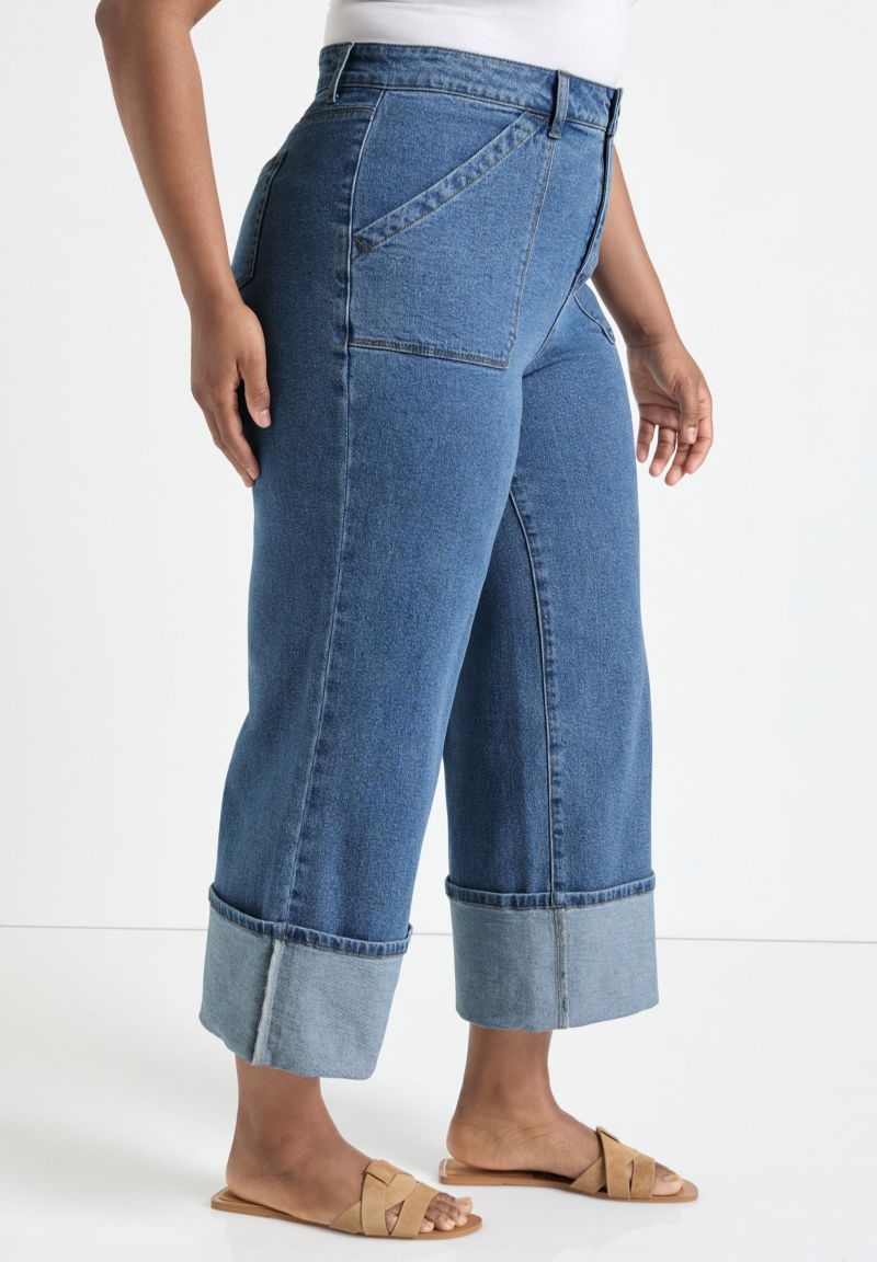 Women's June and Vie Wide-Leg Cropped Cuffed Jeans