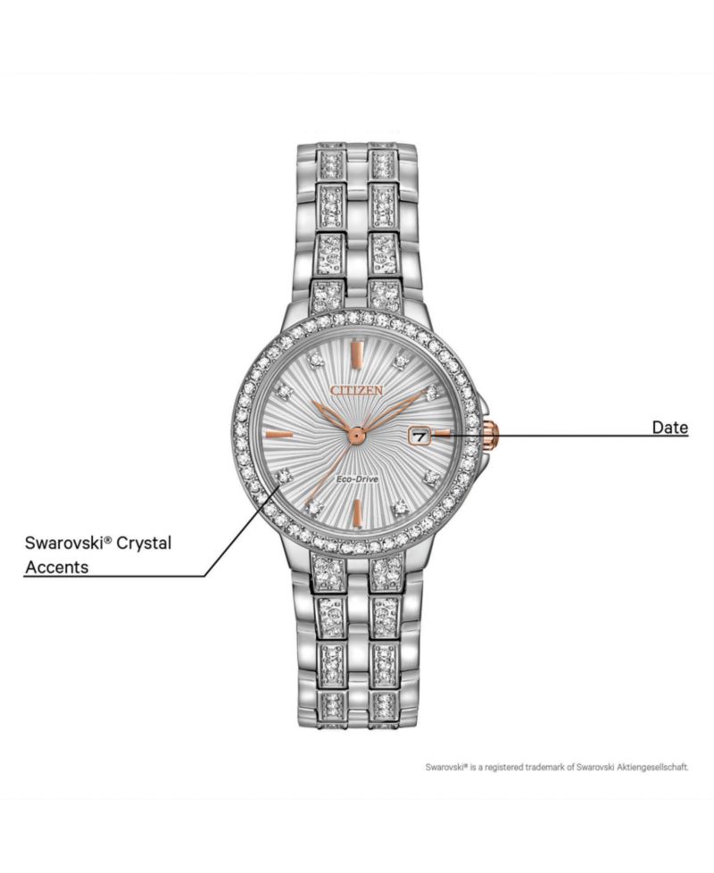 Women's Eco-Drive Crystal Accent Stainless Steel Bracelet Watch 28mm EW2340-58A