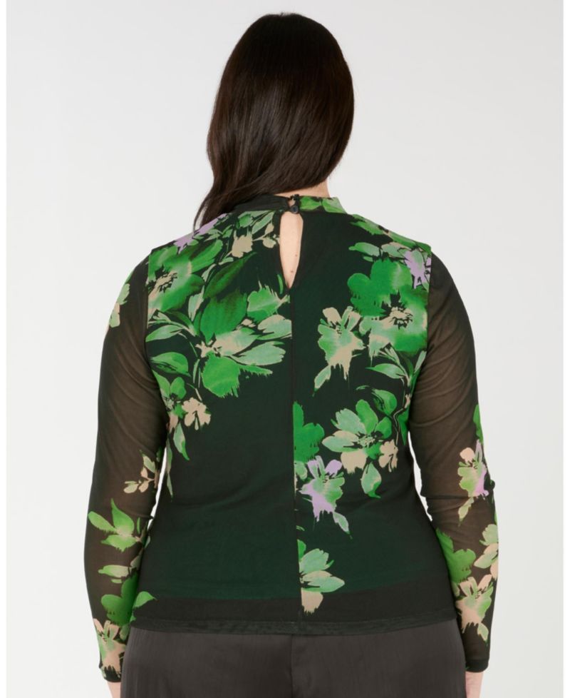 Women's Fiora Floral Sheer Long Sleeve Mock Neck Mesh Top