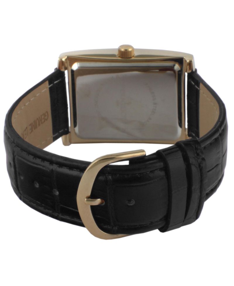 Men's 43x30 mm Black Vintage Like Tank Leather Strap Watch