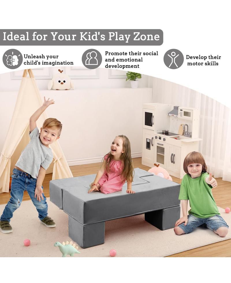6-Piece Modular Kids Play Sofa with Convertible Design and Removable Covers