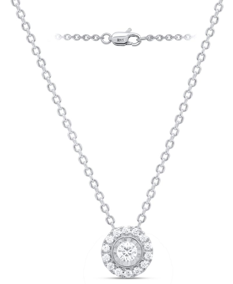 2-Pc. Set Lab Grown Diamond Halo Pendant Necklace & Matching Stud Earrings (1 ct. t.w.) in Sterling Silver or 14k Gold-Plated Sterling Silver