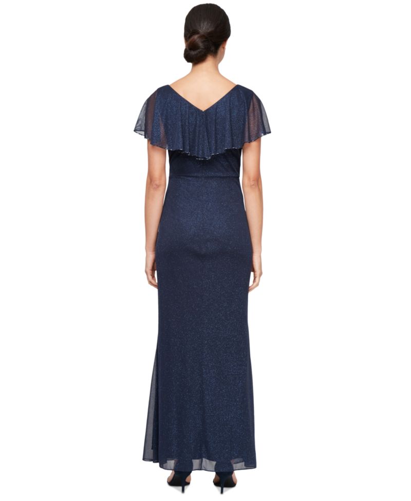 Women's Beaded Ruffled Capelet Gown
