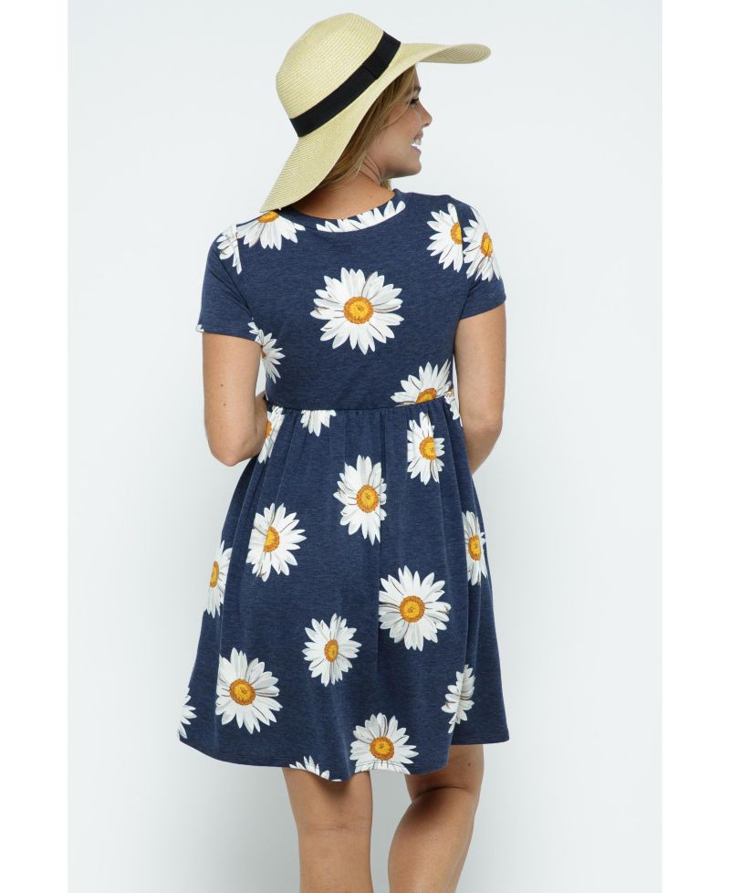 Women's Womeen's Floral Empire Waist T-Shirt Dress with Pockets