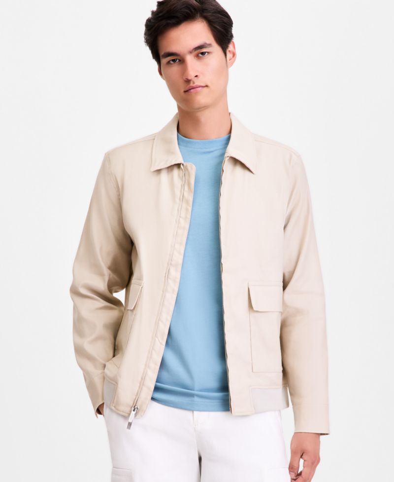 Men's Linen-Blend Tech Bomber Jacket, Macy's Exclusive