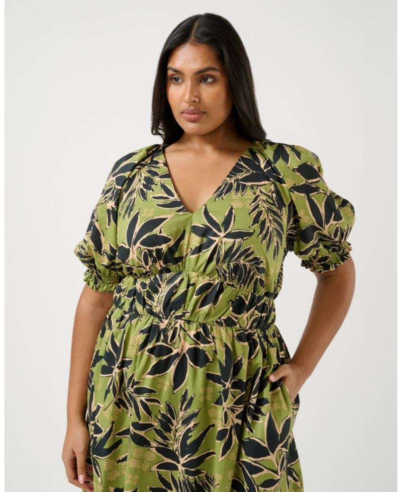 Women's Wildleaf Print Cotton Fit Flare Midi Dress