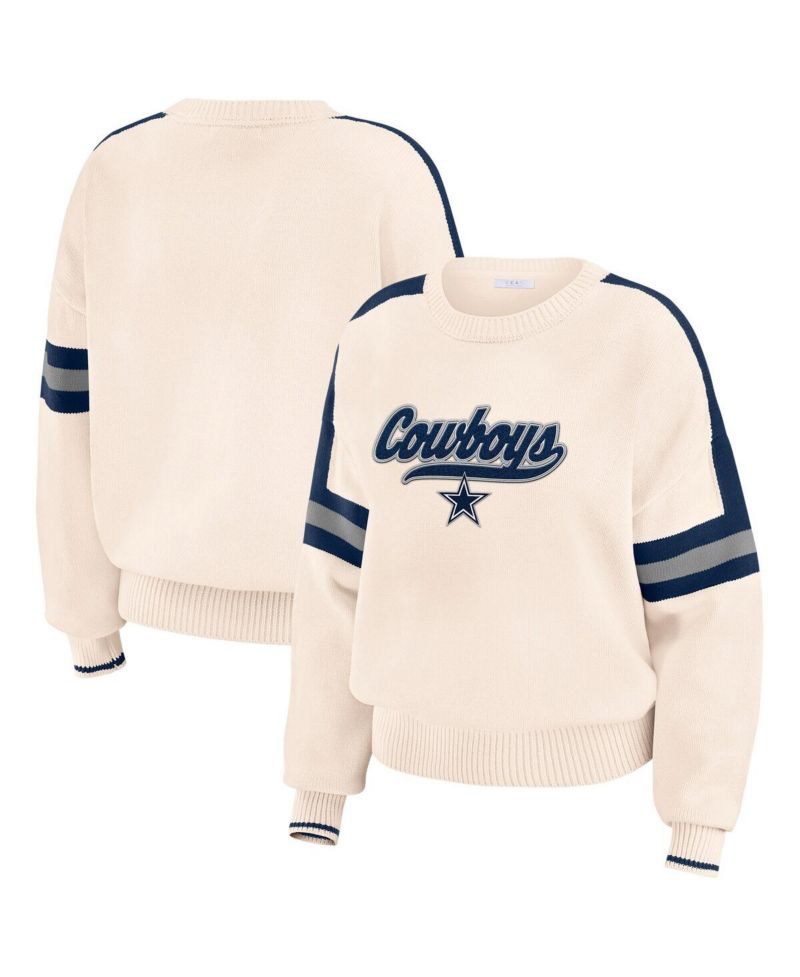 Women's Cream Dallas Cowboys Stripe Pullover Sweater