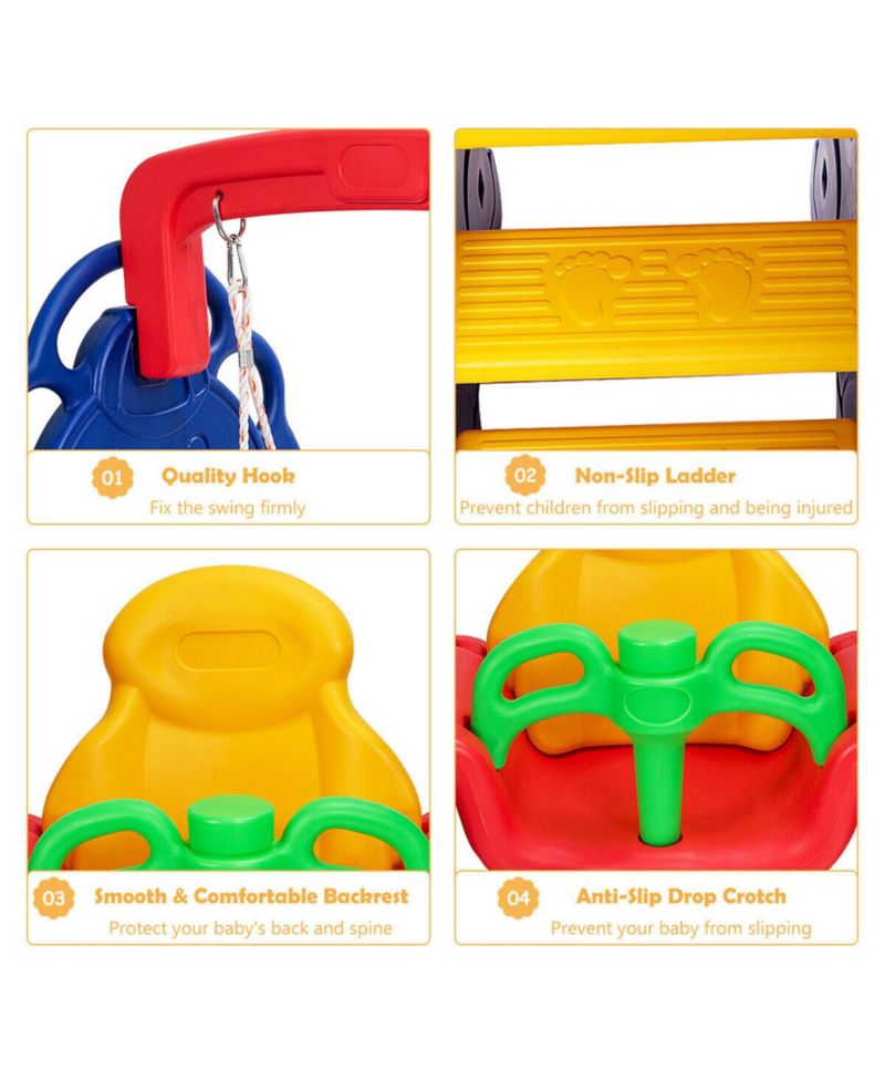 3 in 1 Toddler Climber and Swing Set Kid Climber Slide Playset w/Basketball Hoop