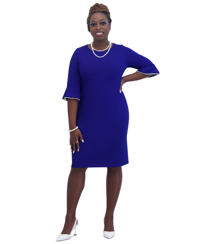 Kat Elbow-Sleeve Ruffled-Cuff Dress
