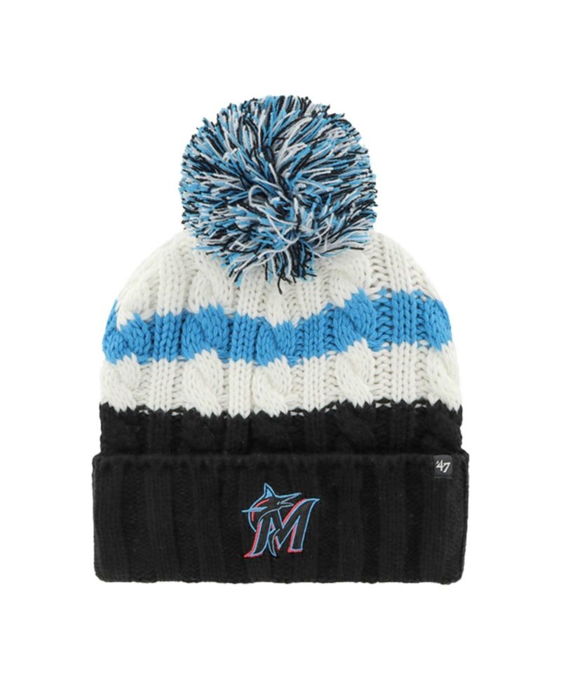 Women's White/Black Miami Marlins Ashfield Cuffed Knit Hat with Pom