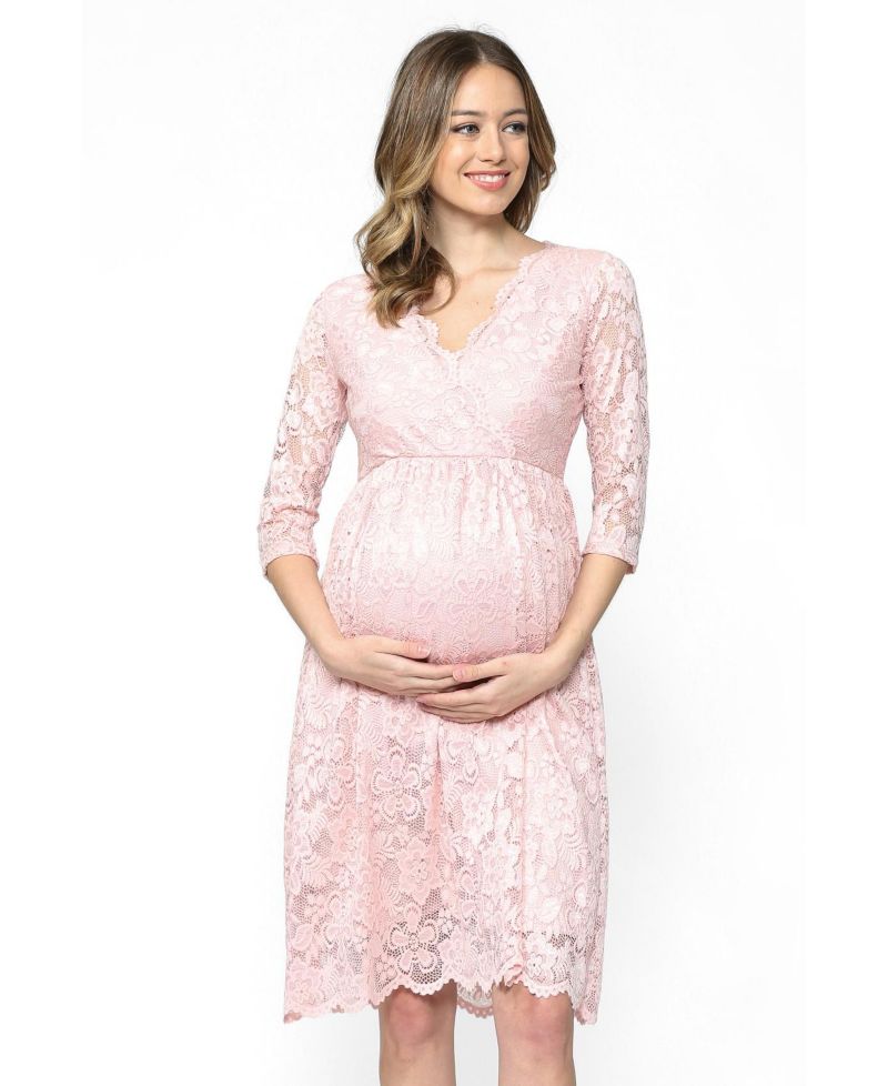 Women's Floral Lace Wrap Nursing Dress with 3/4 Sleeves