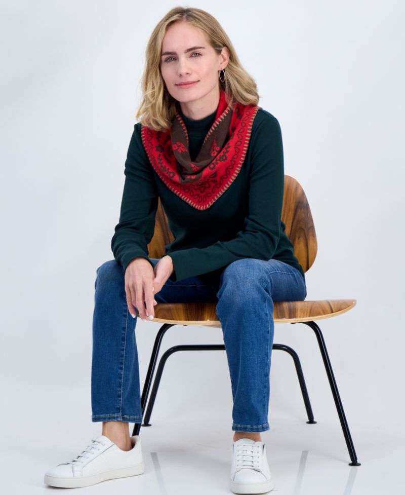 Petite Mock-Neck Cotton Long-Sleeve T-Shirt