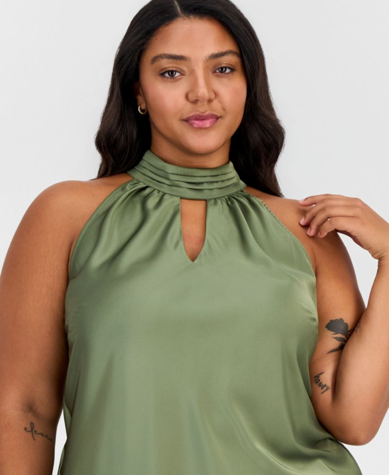 ASL Plus Size Tie-Mock-Neck Sleeveless Blouse