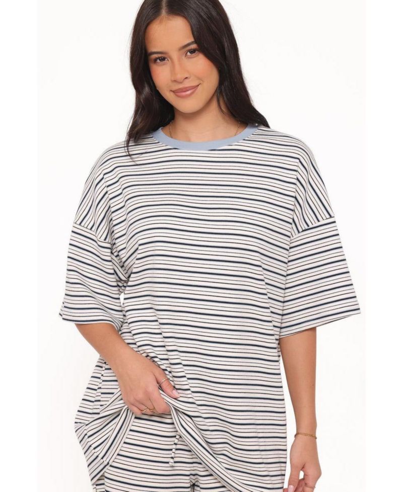Women's Hellen Stripe Oversized Top and Shorts, 2-Piece Set