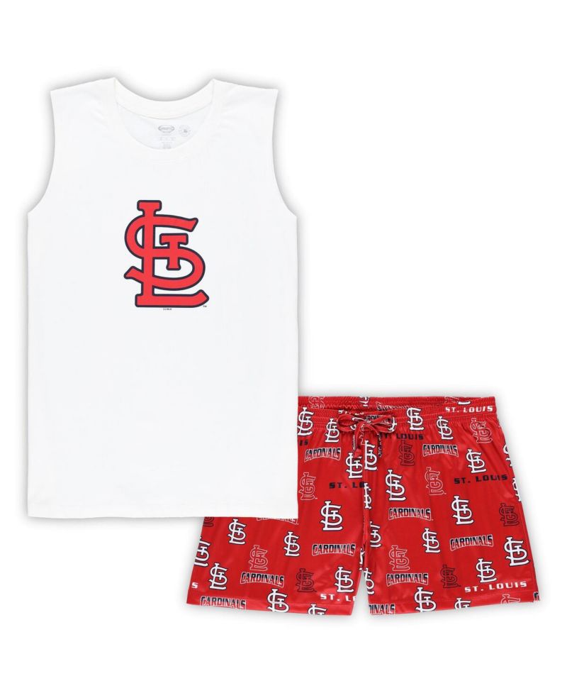 Women's White/Red St. Louis Cardinals Plus Size Tank Top Shorts Sleep Set