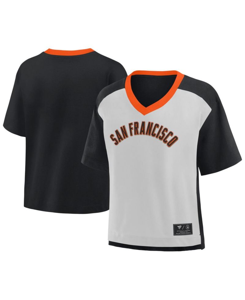 Women's Black/Graphite San Francisco Giants Oversized Race To Win V-Neck T-Shirt