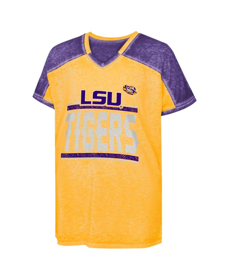 Big Girls Purple LSU Tigers Up for Anything Color Block Dolman V-Neck T-Shirt