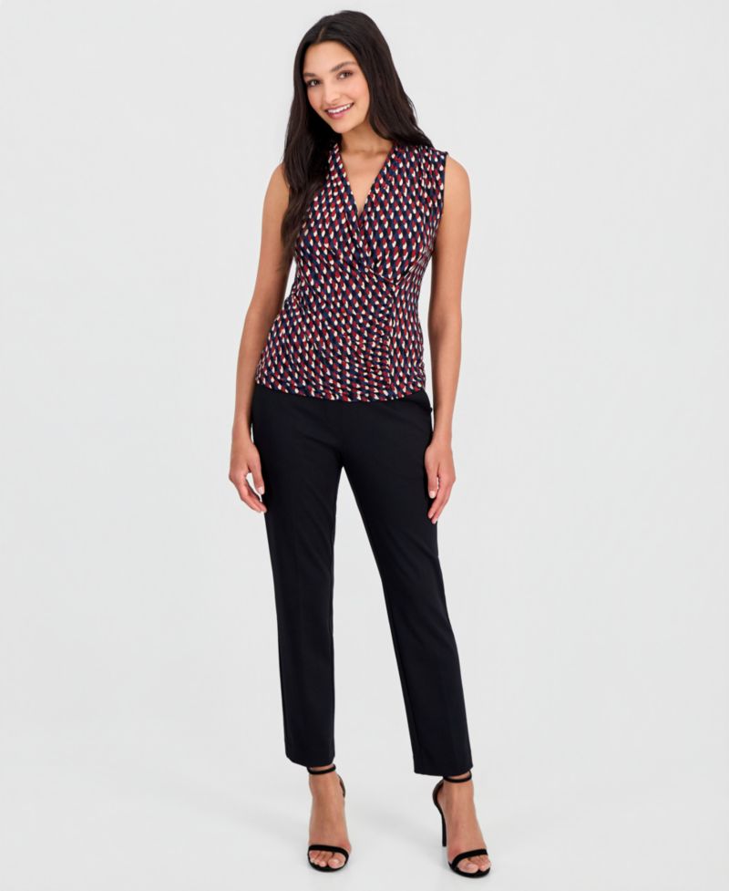 Women's Printed Faux-Wrap Sleeveless Top