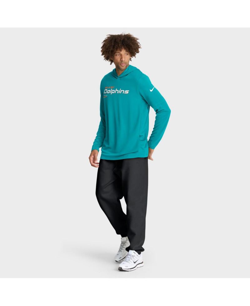 Men's Aqua Miami Dolphins Sideline Pure Fury Performance Long Sleeve Hoodie T-Shirt