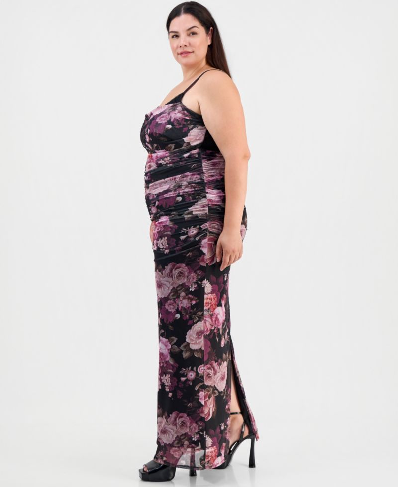 Plus Size Floral Ruched Maxi Dress