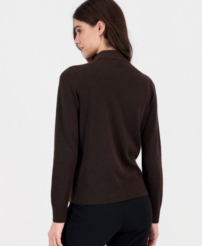 Petite Mock-Neck Pleated-Shoulder Sweater with Brooch