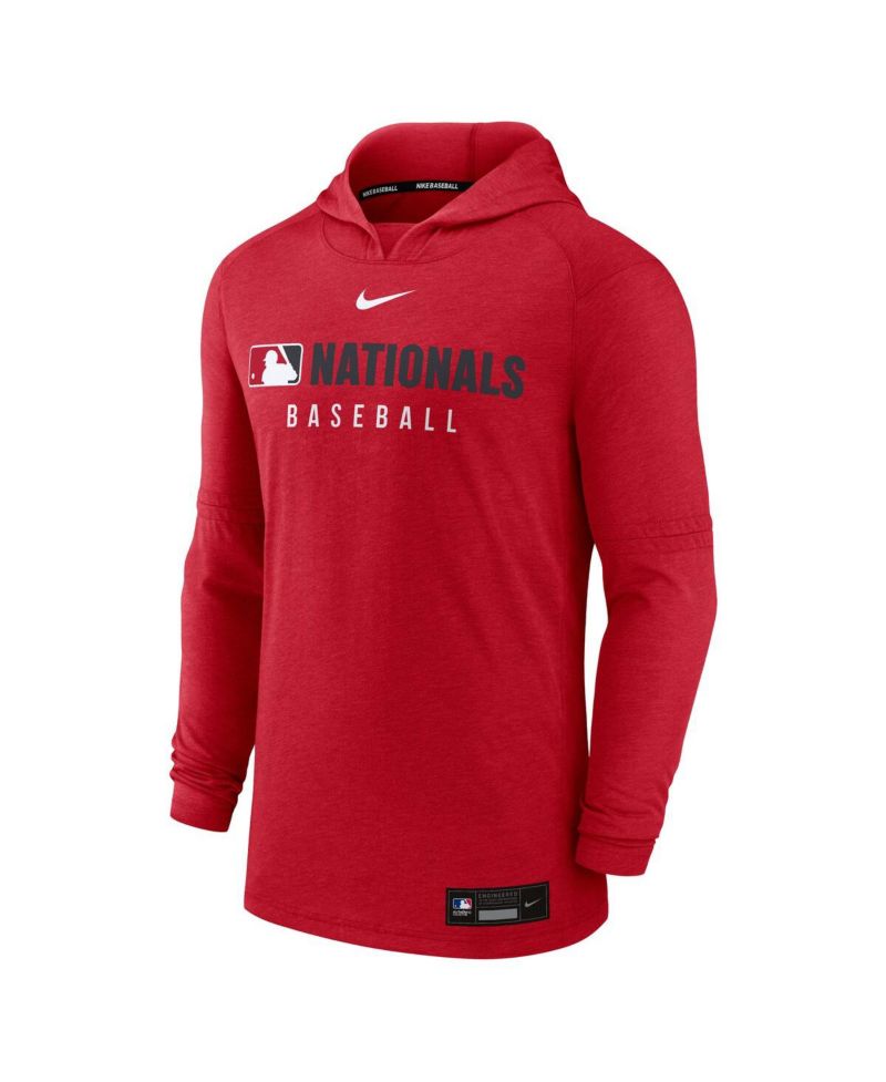Men's Heather Red Washington Nationals Authentic Collection Tri-Blend Performance Pullover Hoodie