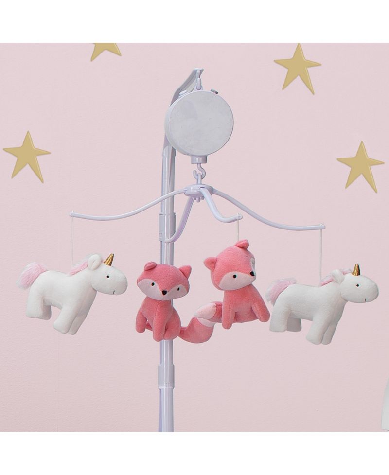 Rainbow Unicorn and Fox White/Coral Musical Baby Crib Mobile