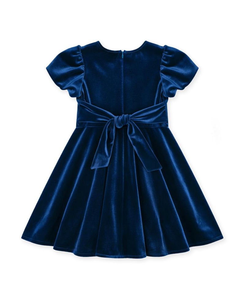 Girls' 7-16 Bubble-Sleeve Stretch Velvet Dress