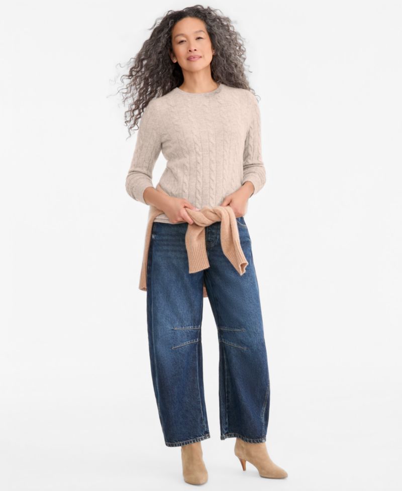 Petite Cable-Knit Crewneck 100% Cashmere Sweater