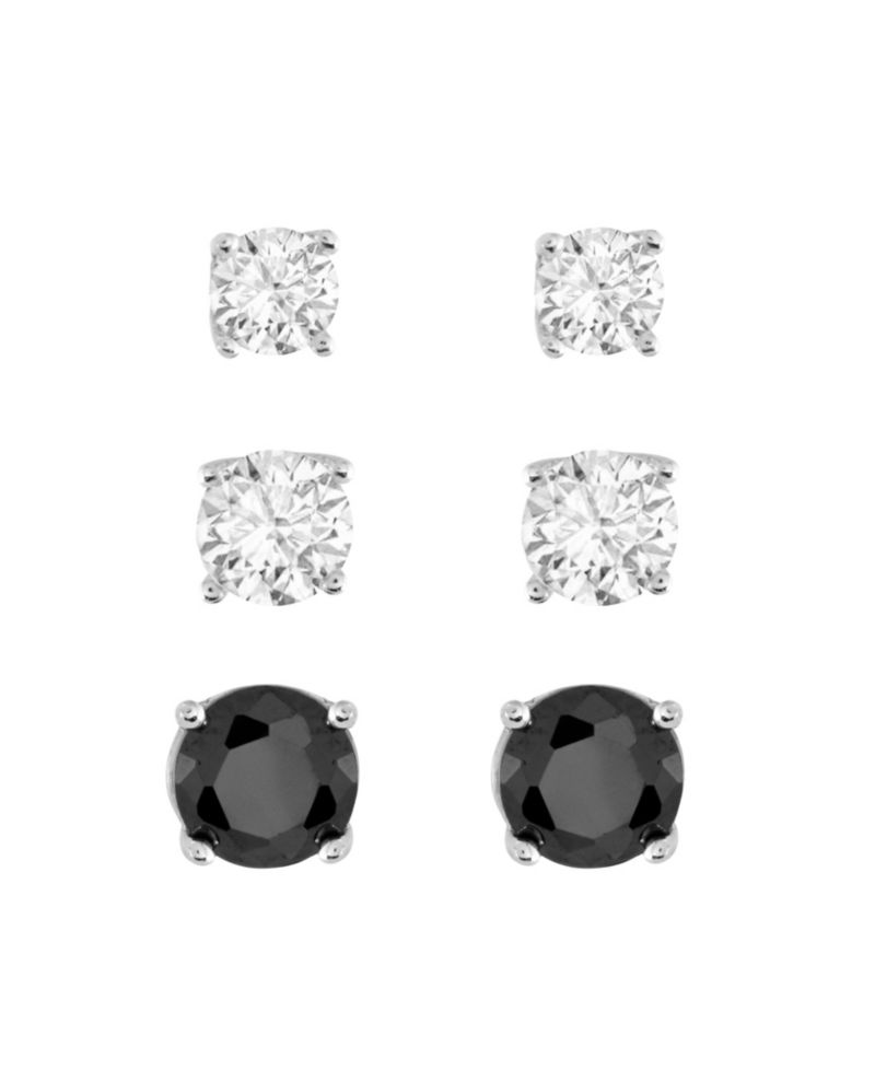 Sterling Silver Cubic Zirconia 4mm/5mm/6mm Stud Earring Set