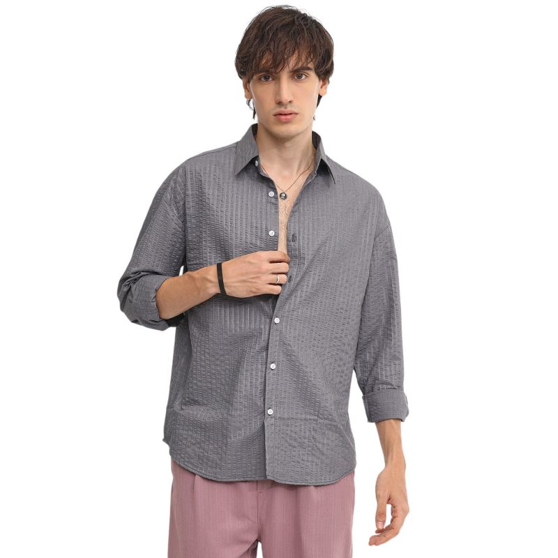 Men's Moon Grey Seersucker Shirt
