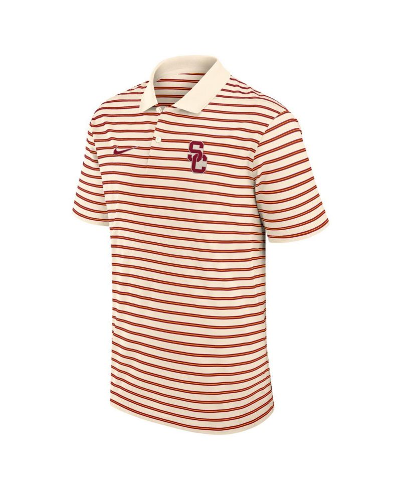 Men's Tan USC Trojans Solid Foundation Striped Performance Polo Shirt