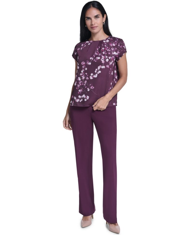 Women's Floral V-Neck Cap-Sleeve Blouse