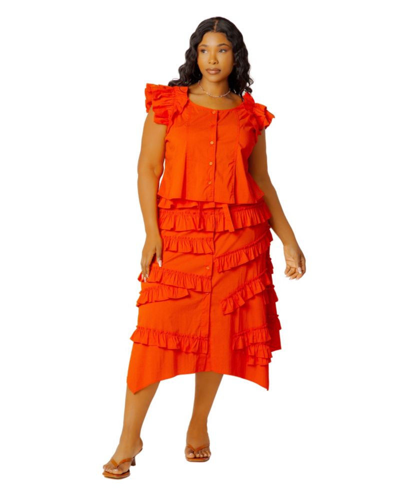 Plus Size Tiered Ruffle Asymmetric Top and Skirt Set
