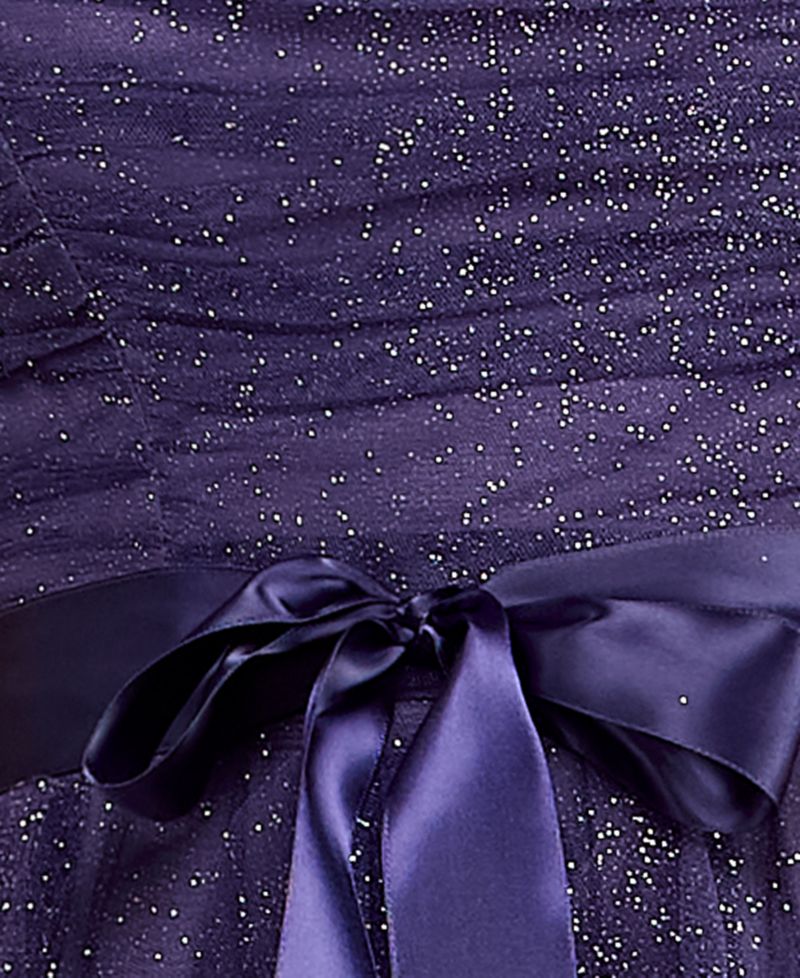 Juniors' Ombre Glitter Ruffled Petal Dress with Ribbon