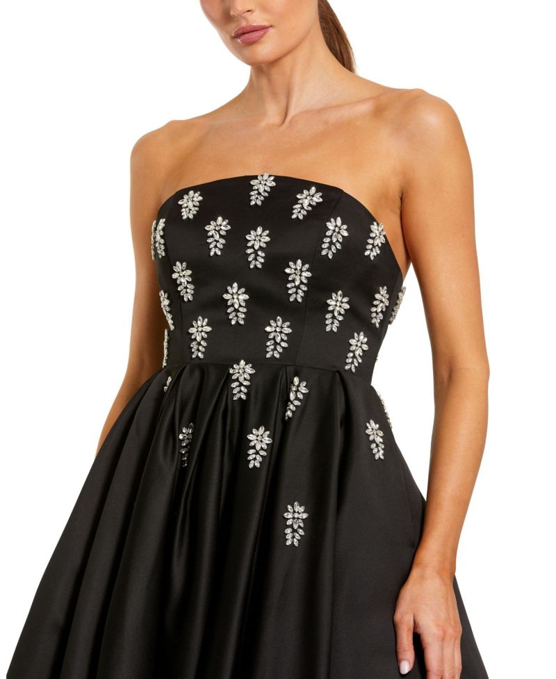 Women's Crystal Embellished Strapless Satin A-Line Dress