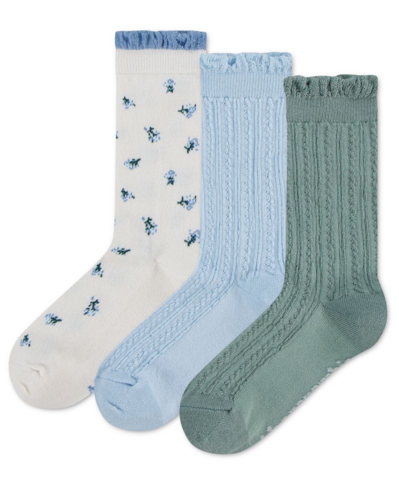 Girls' 5-11 Ditsy Floral Crew Socks, 3-Pack