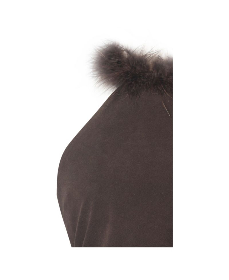 Women's Yael Espresso Suede Faux Fur Halter Mini Dress