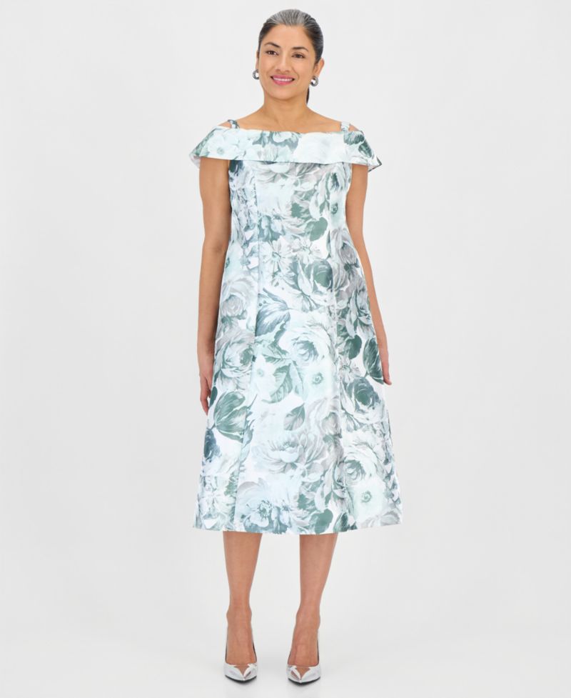 Petite Printed Off-Shoulder Midi Dress