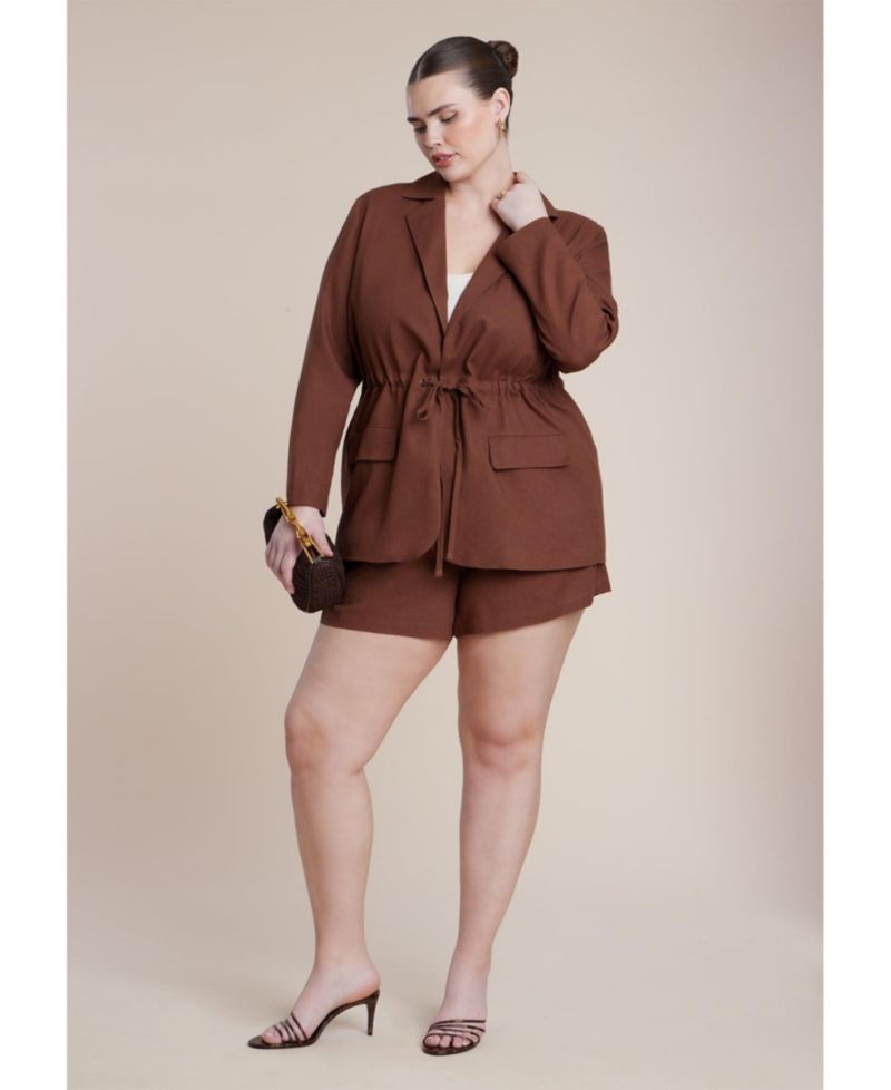 Women's Drawstring Waist Linen Blazer