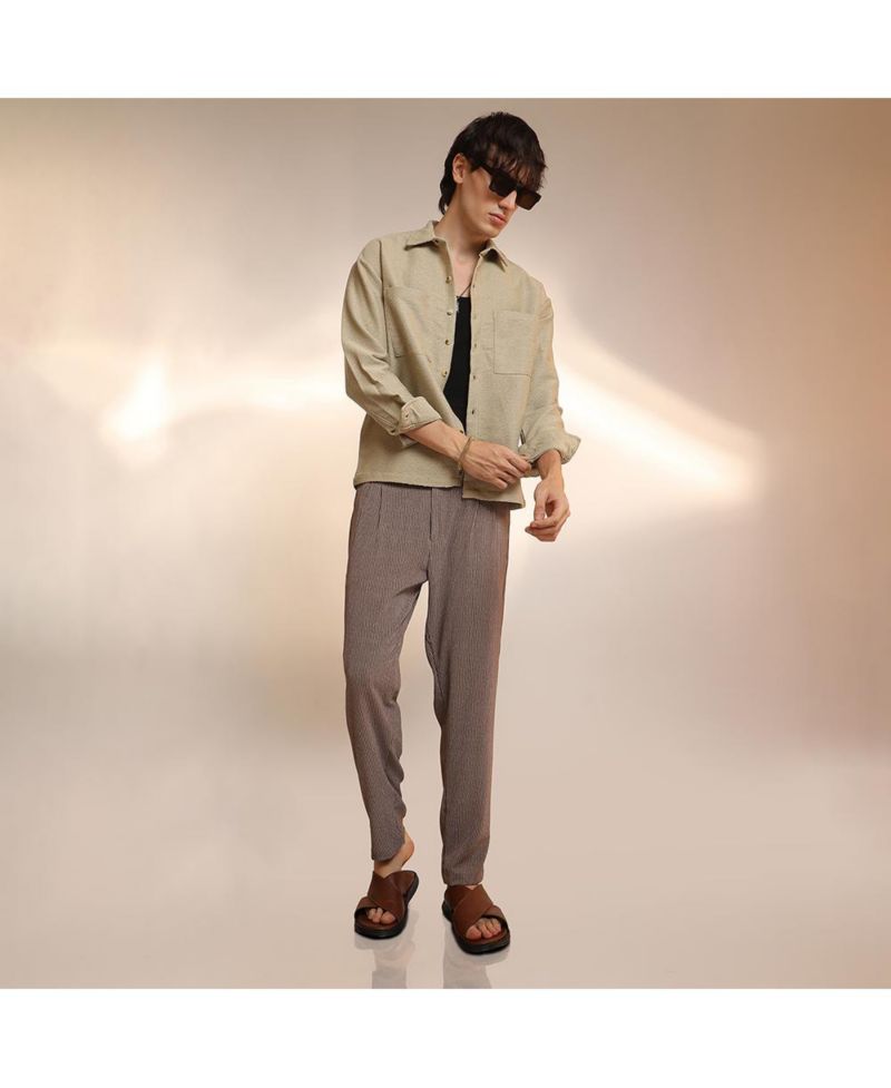 Men's Buff Beige Chevron-Woven Utility Shirt