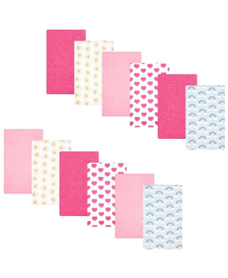Girl Cotton Poly Flannel Burp Cloths Bundle, Cloudy Rainbow
