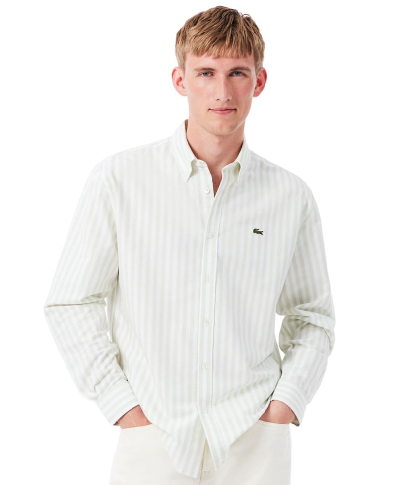 Men's Striped Long-Sleeve Button-Down Oxford Shirt