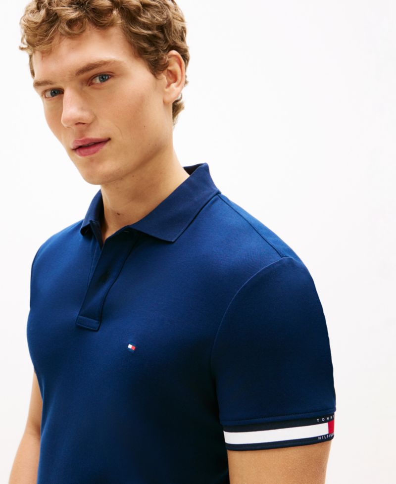 Men's Slim-Fit Smooth Touch Red, White, and Blue Cuff Polo Shirt