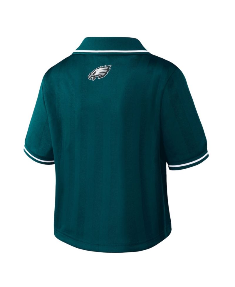 Women's Midnight Green Philadelphia Eagles Cropped Jersey Polo Shirt