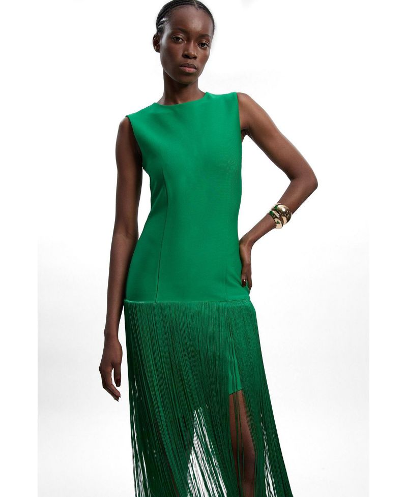 Women's Form Fit Bandage Tassel Hem Mini Dress