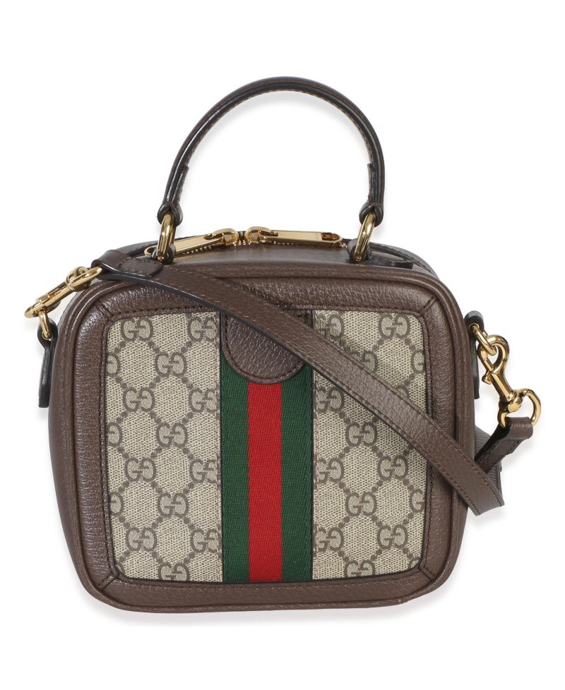 Beige Ebony GG Supreme Canvas Web Ophidia Mini Top Handle Shoulder Bag